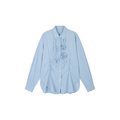 Mist-Blue Floral-Appliqué Cotton Shirt