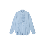 Mist-Blue Floral-Appliqué Cotton Shirt