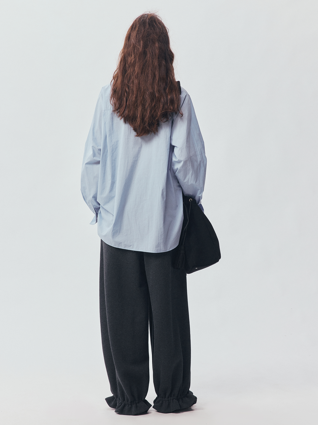 Mist-Blue Floral-Appliqué Cotton Shirt
