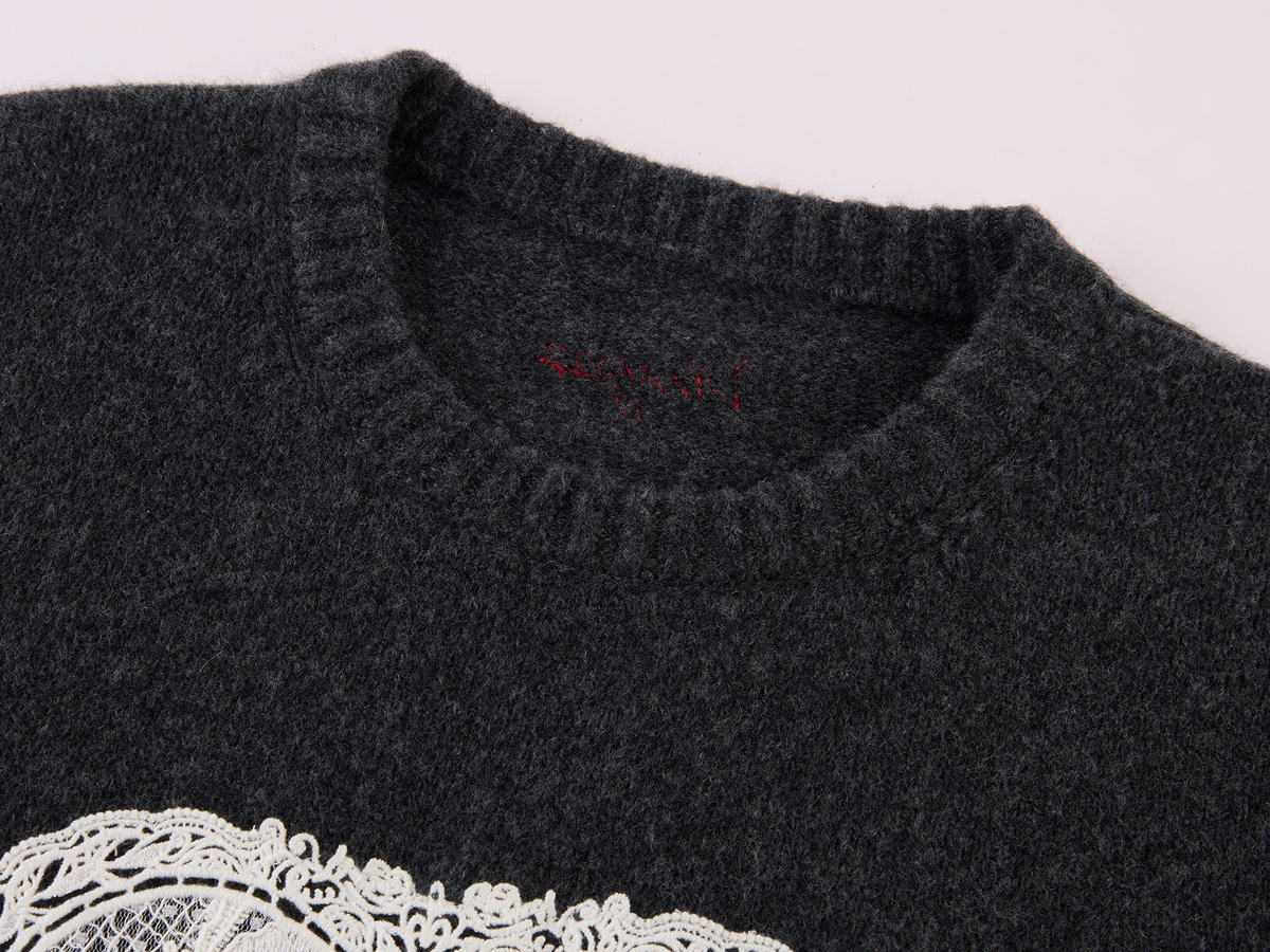 Vintage Heart-Lace Embroidered Sweater