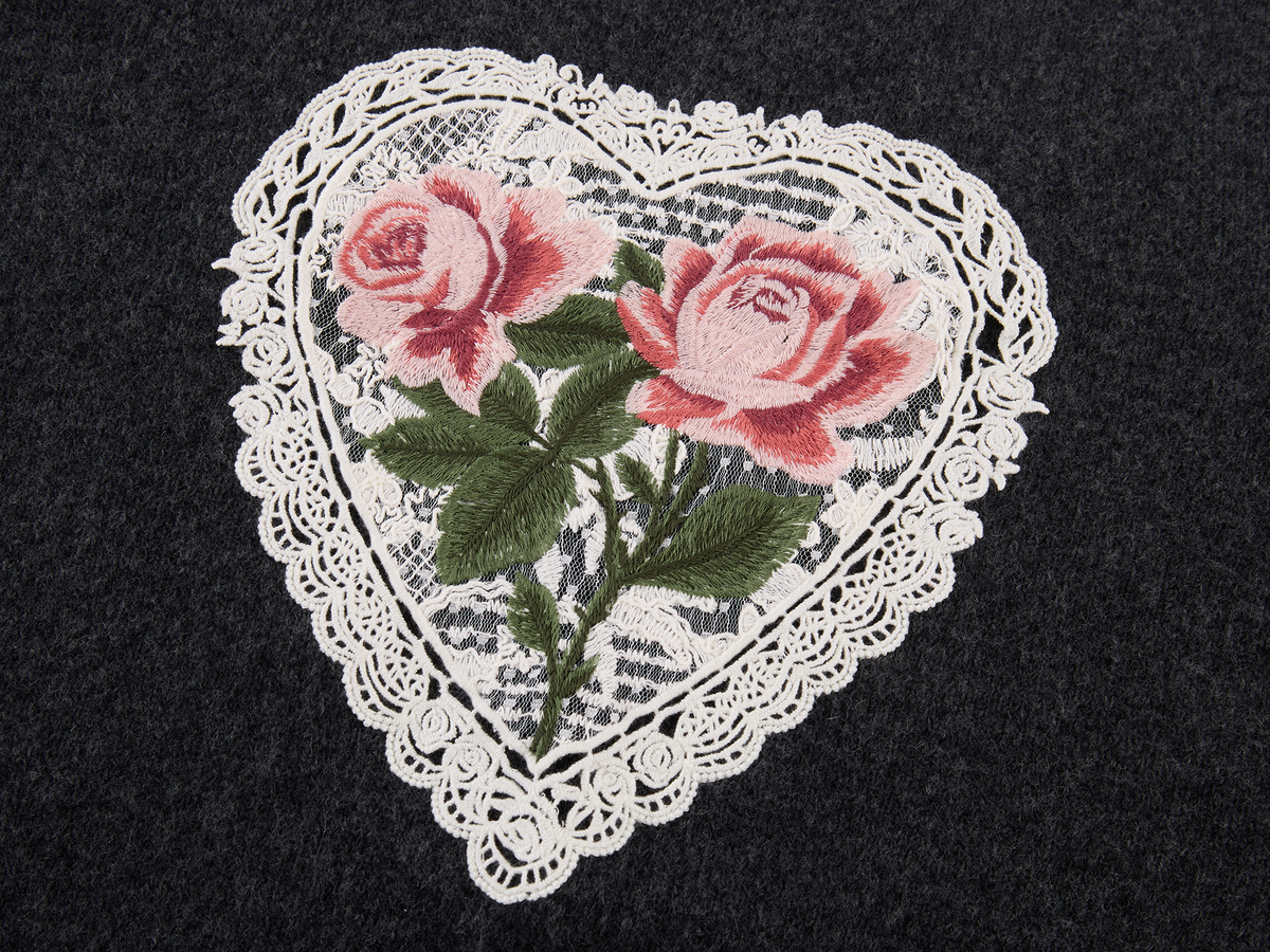 Vintage Heart-Lace Embroidered Sweater