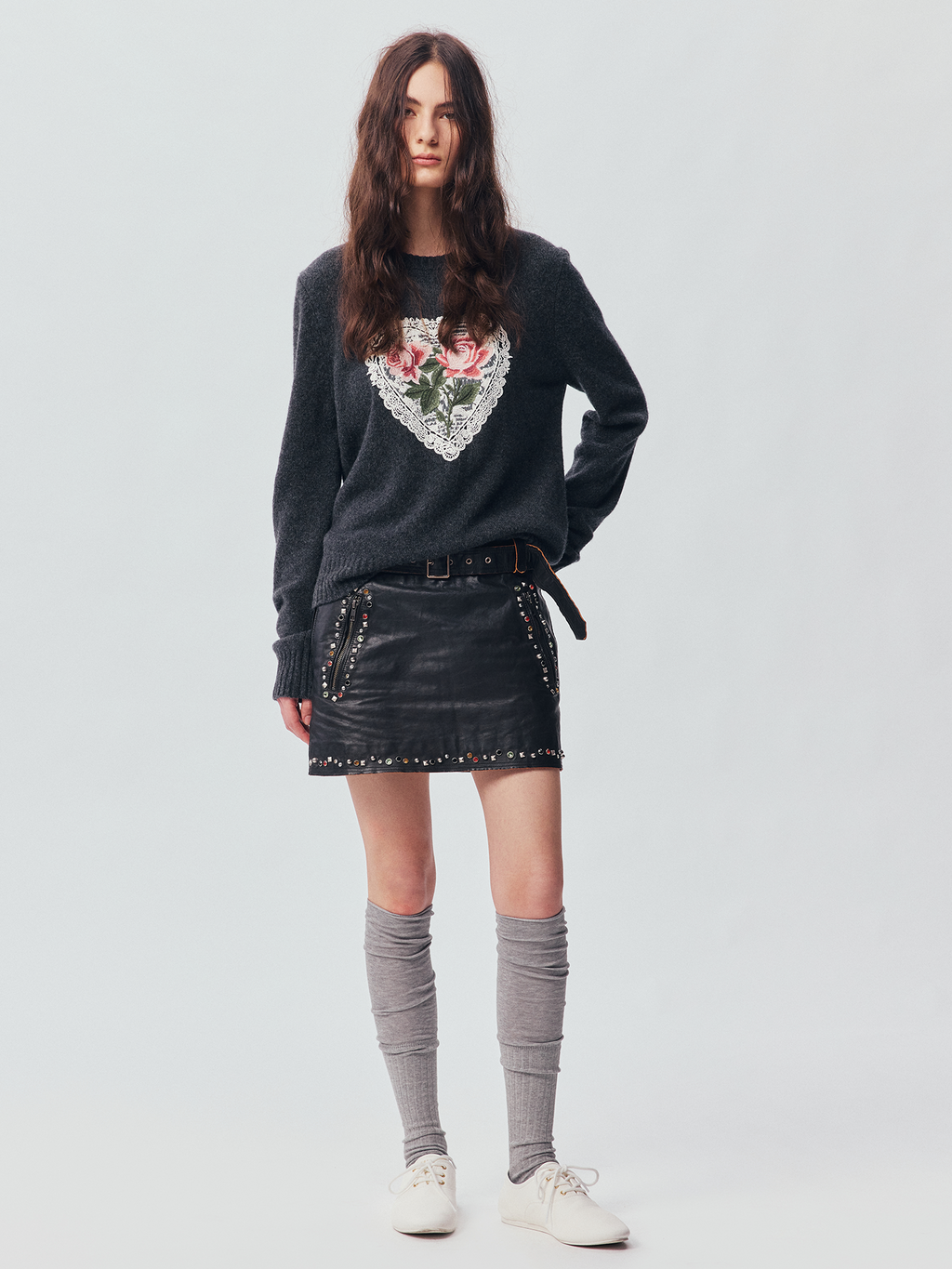 Vintage Heart-Lace Embroidered Sweater