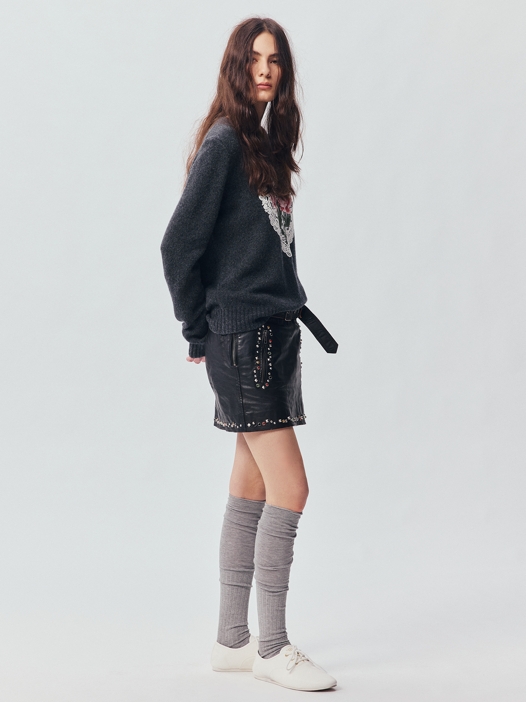 Vintage Heart-Lace Embroidered Sweater