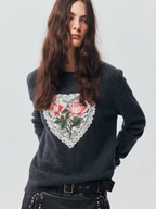 Vintage Heart-Lace Embroidered Sweater