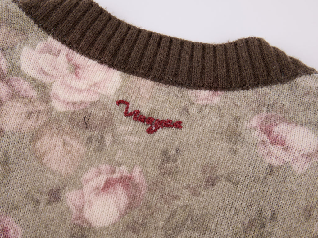 Vintage Crochet Floral V Neck Cardigan