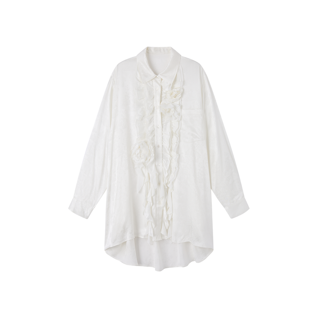 Relaxed Floral-Appliqué Shirt Dress