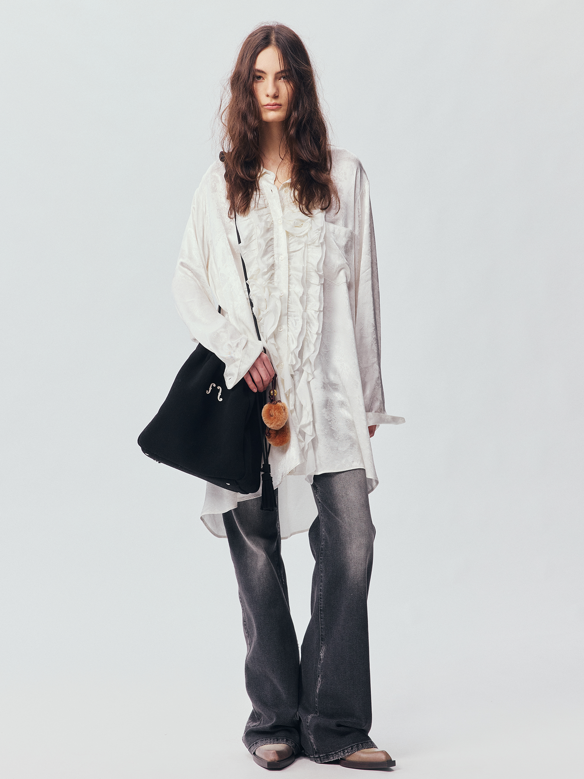 Relaxed Floral-Appliqué Shirt Dress