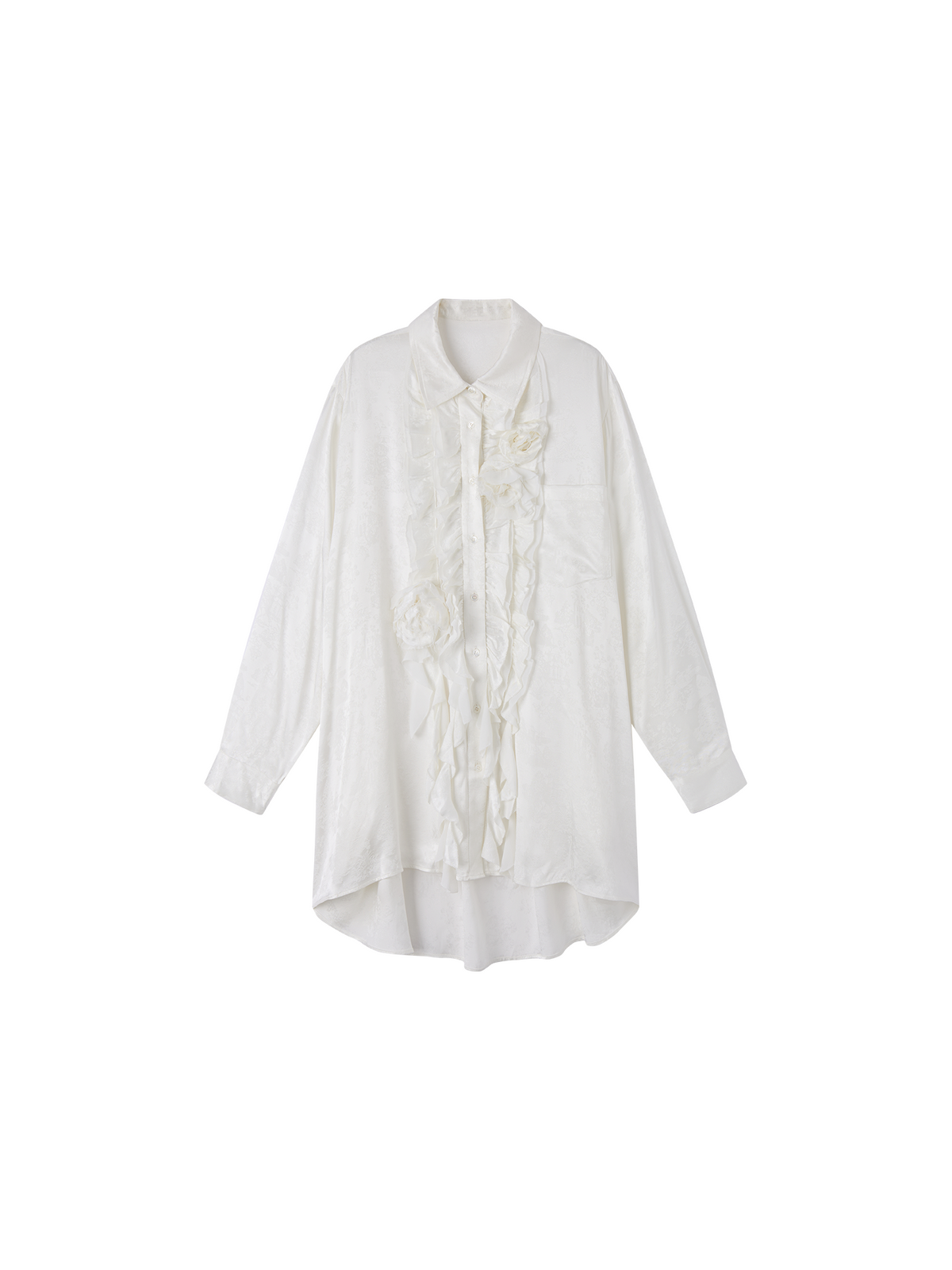 Relaxed Floral-Appliqué Shirt Dress
