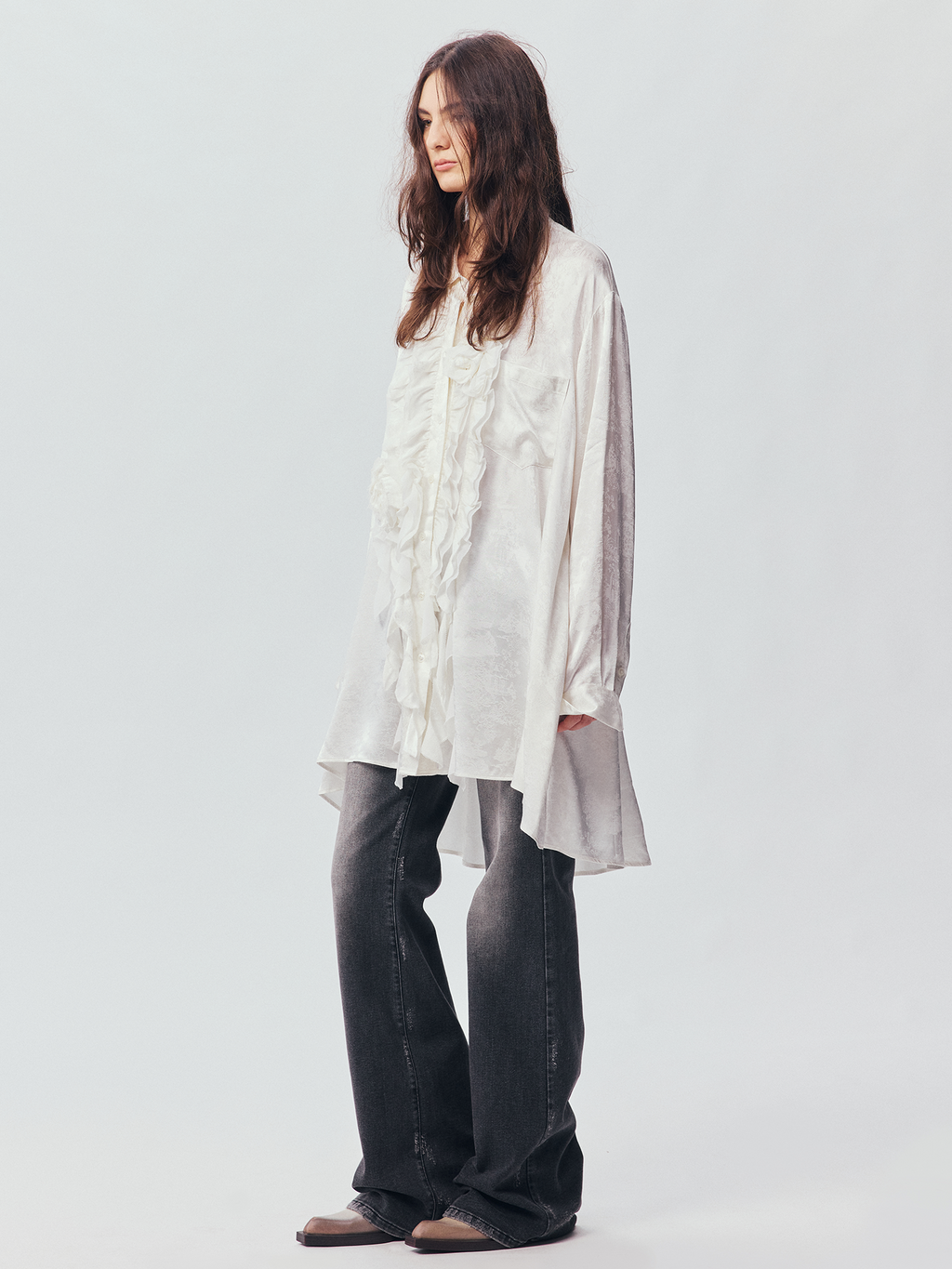 Relaxed Floral-Appliqué Shirt Dress