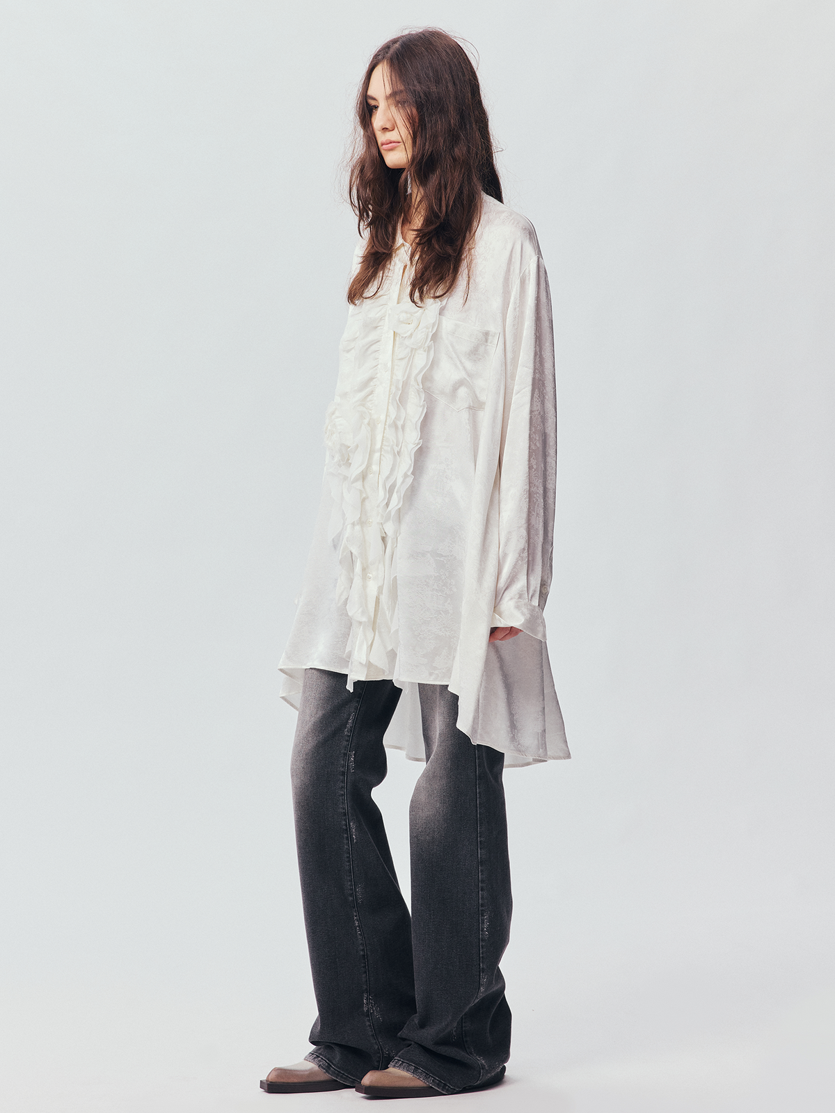 Relaxed Floral-Appliqué Shirt Dress