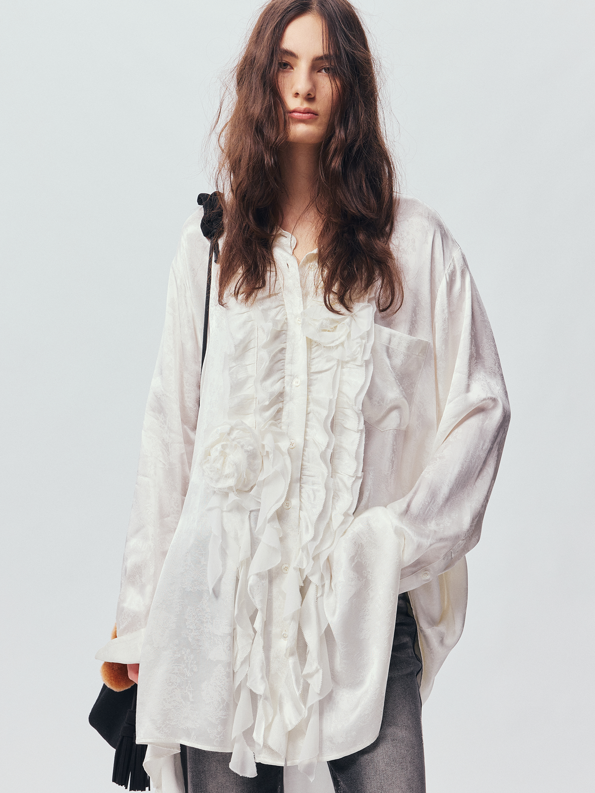 Relaxed Floral-Appliqué Shirt Dress