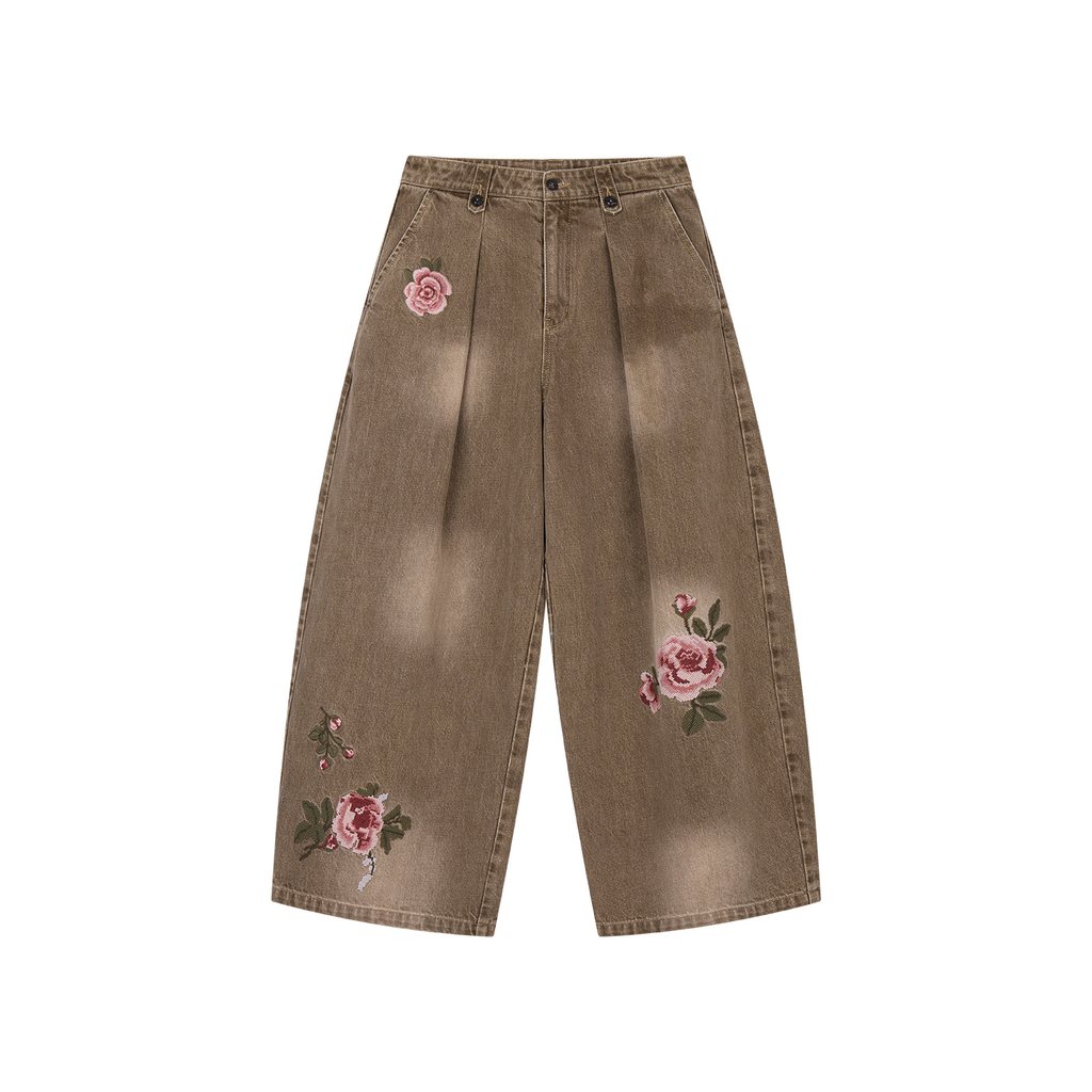 Vintage Floral-Embroidered Cropped Jeans
