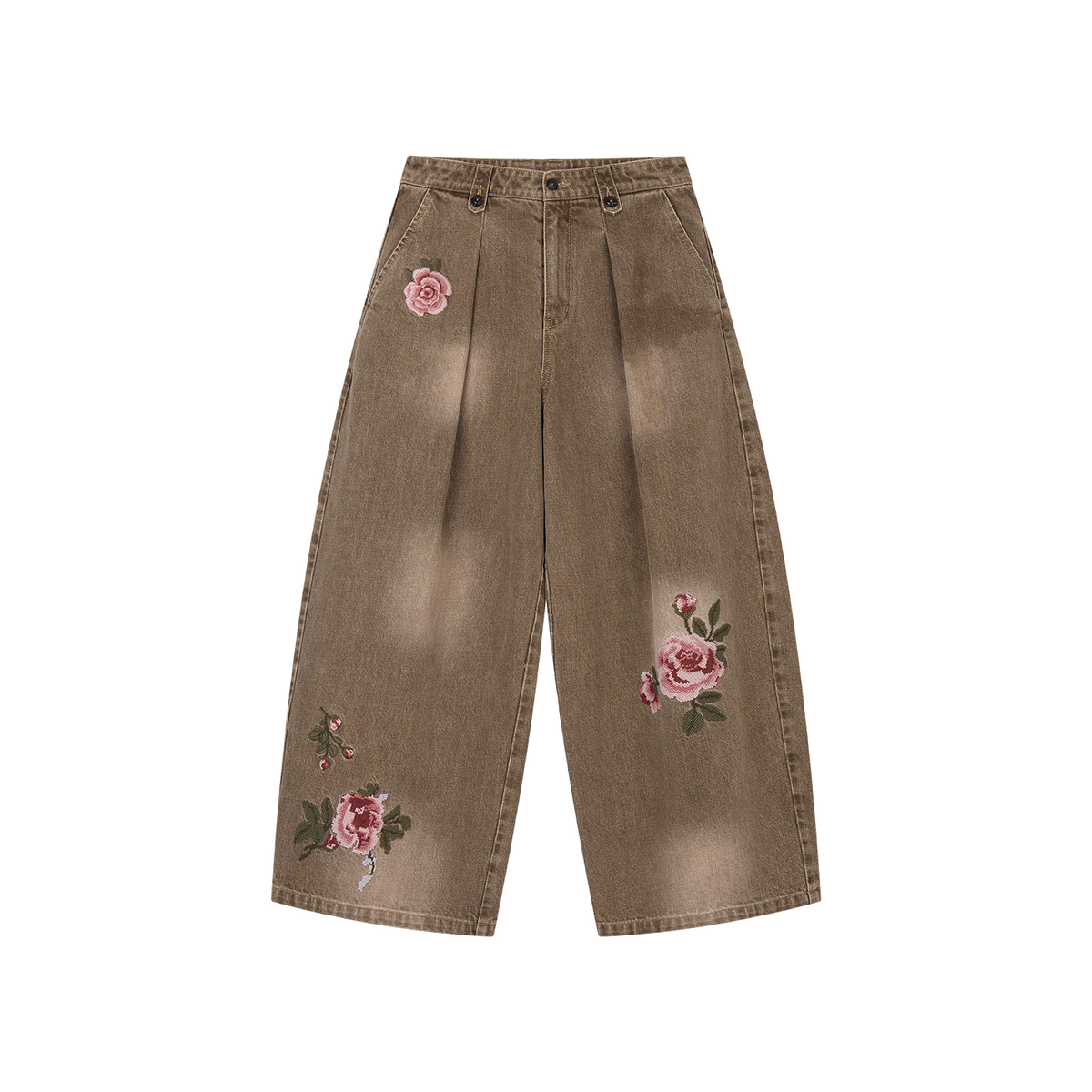 Vintage Floral-Embroidered Cropped Jeans