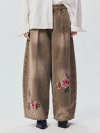 Vintage Floral-Embroidered Cropped Jeans