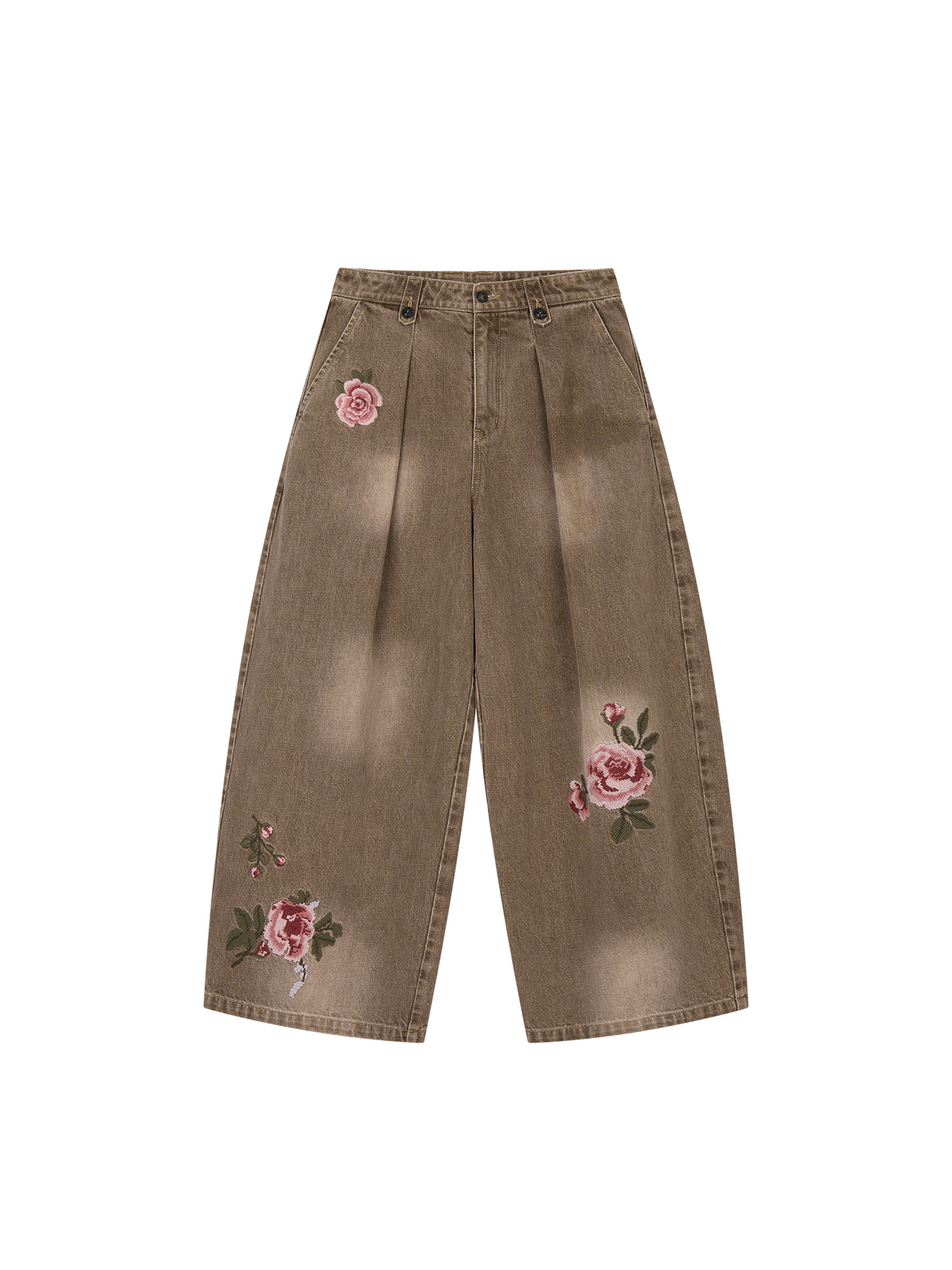 Vintage Floral-Embroidered Cropped Jeans