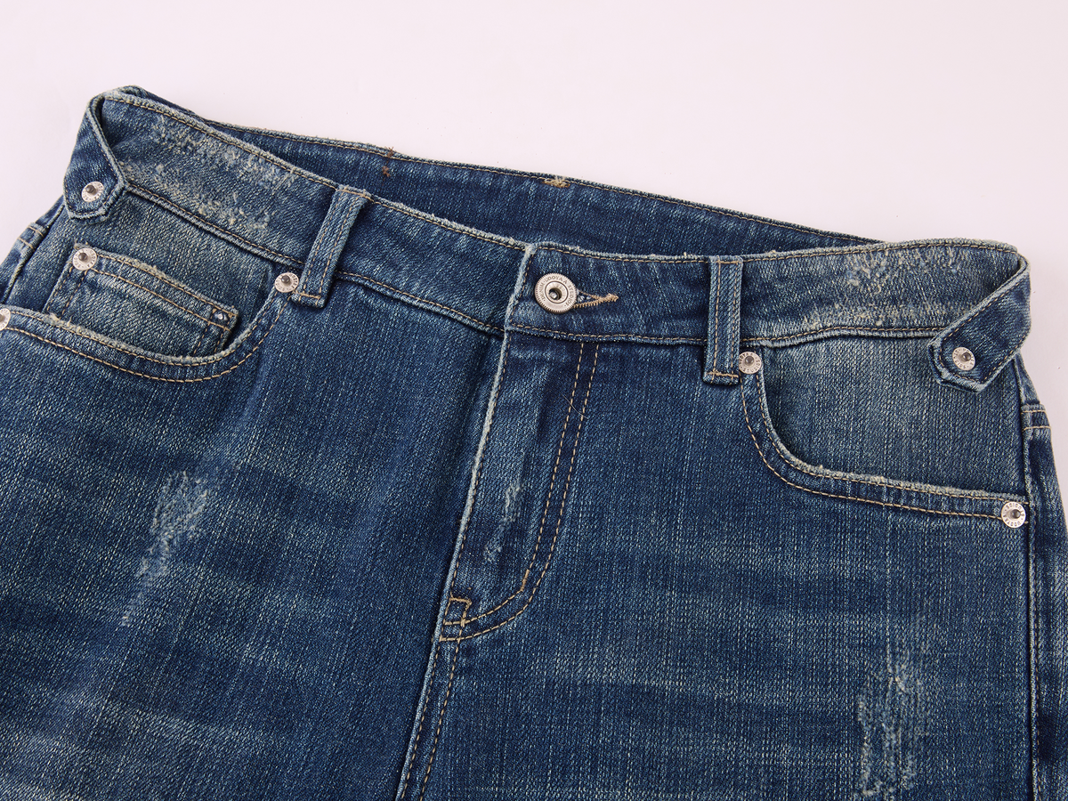 Washed Officer-Button Flared Jeans