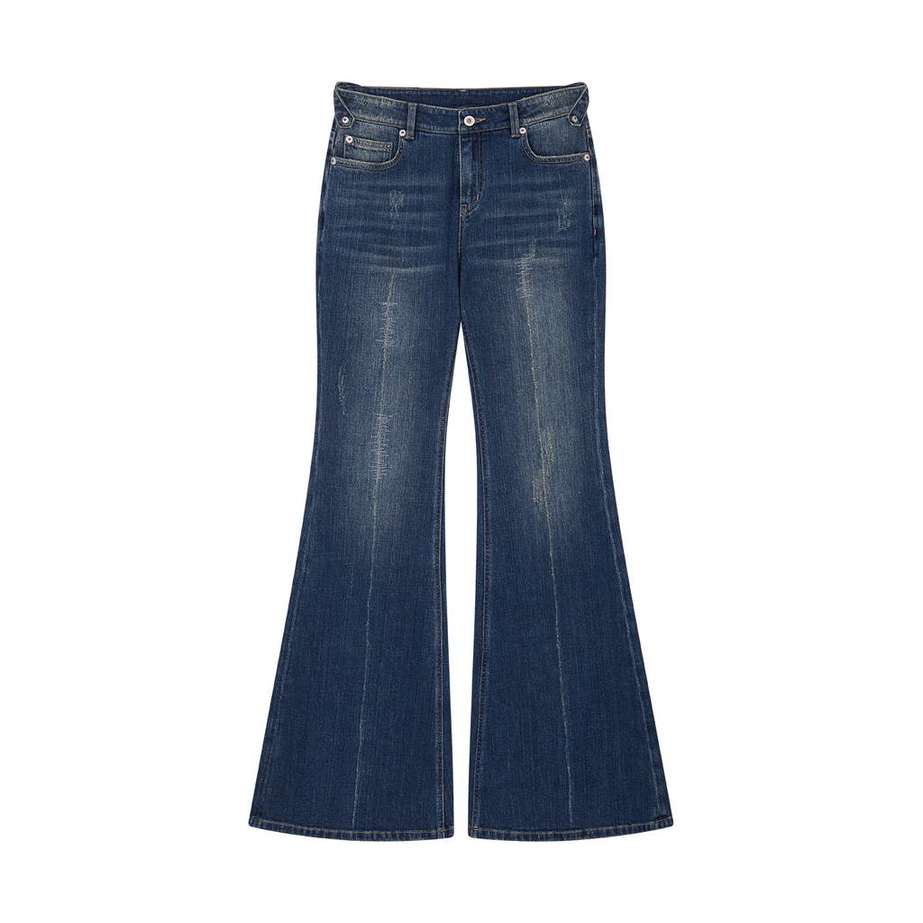 Washed Officer-Button Flared Jeans