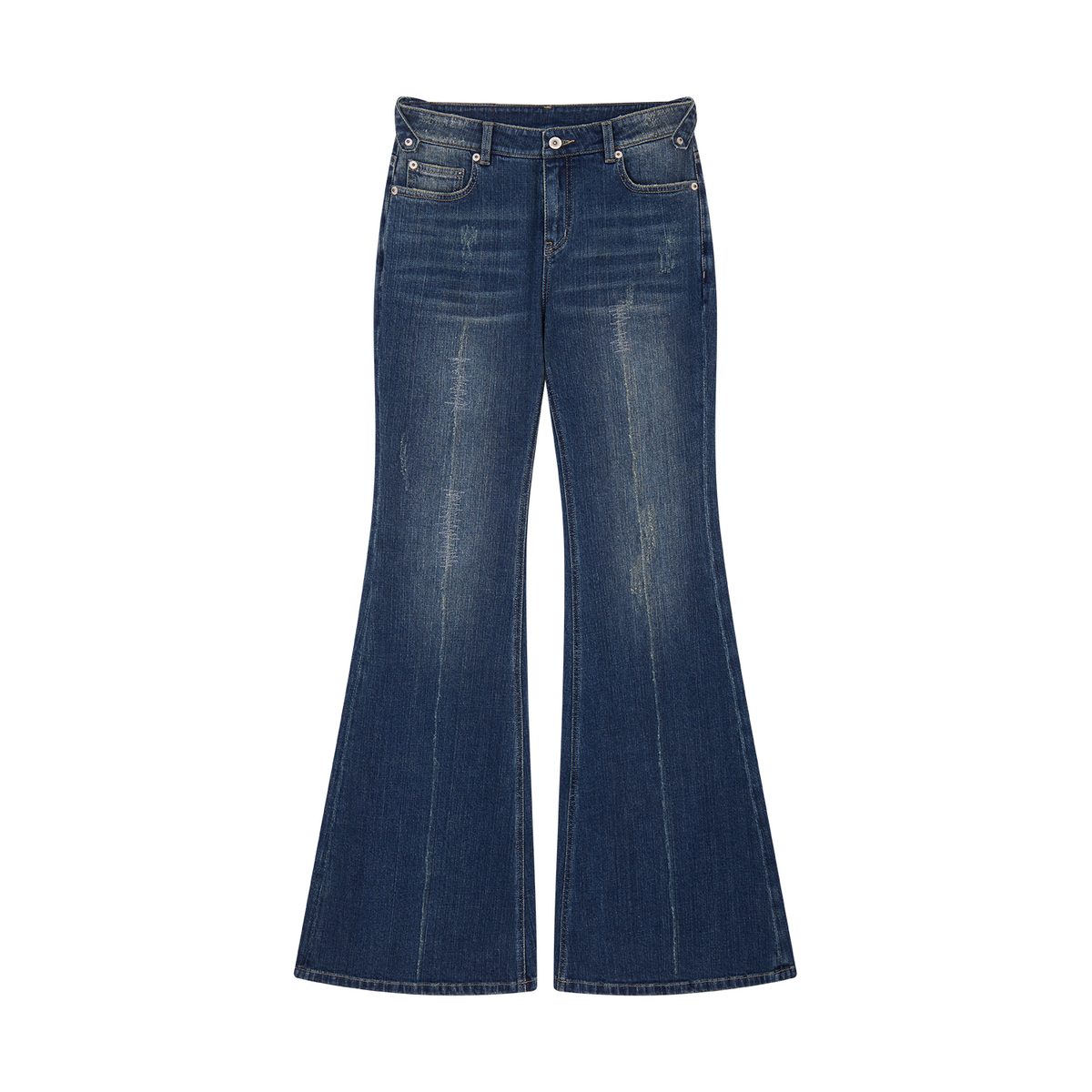 Washed Officer-Button Flared Jeans