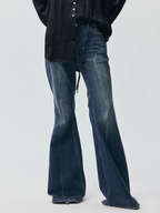 Washed Officer-Button Flared Jeans