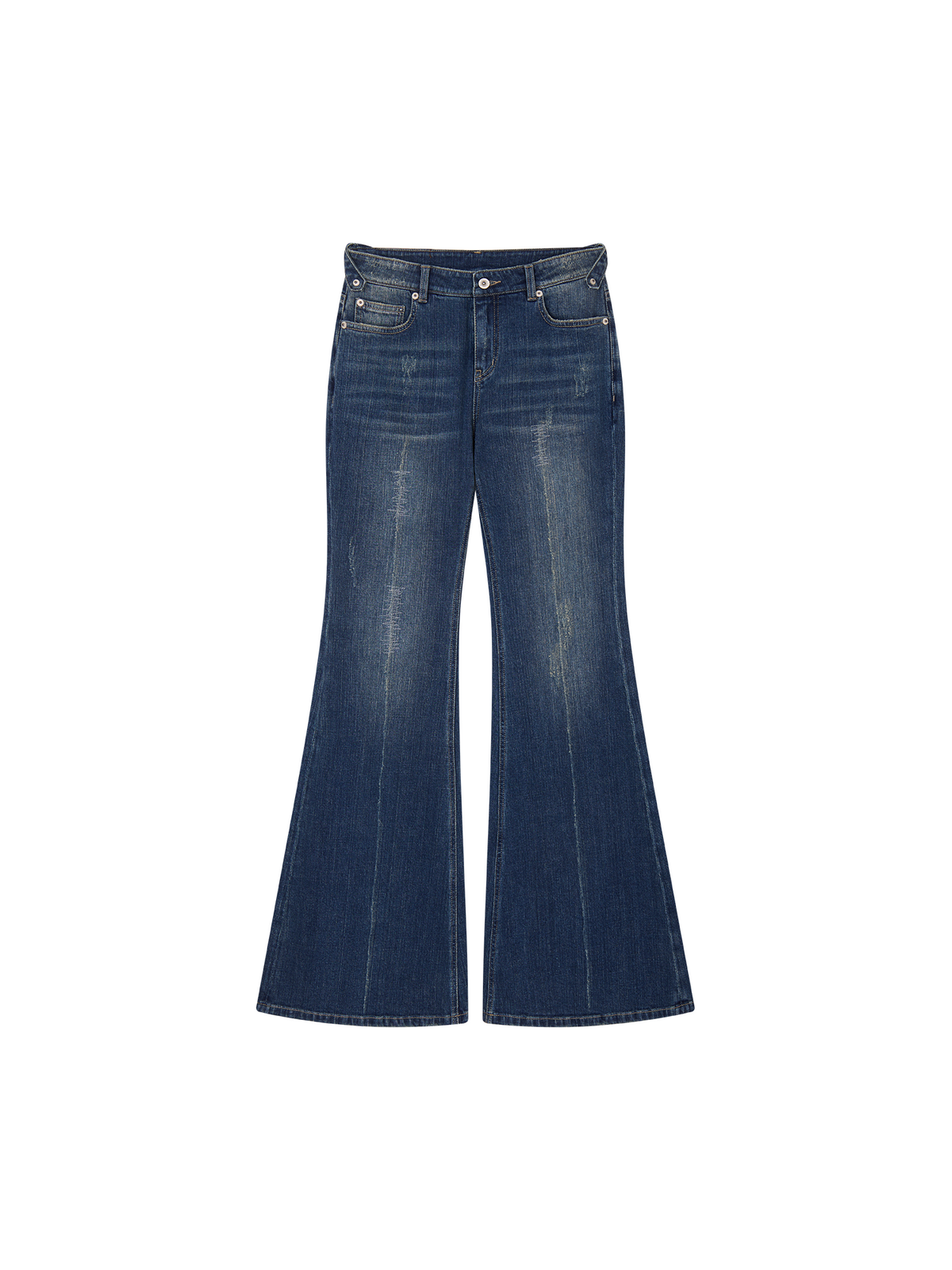 Washed Officer-Button Flared Jeans