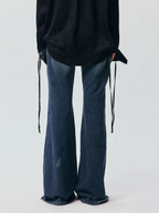 Washed Officer-Button Flared Jeans