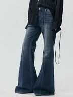 Washed Officer-Button Flared Jeans