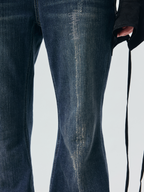 Washed Officer-Button Flared Jeans