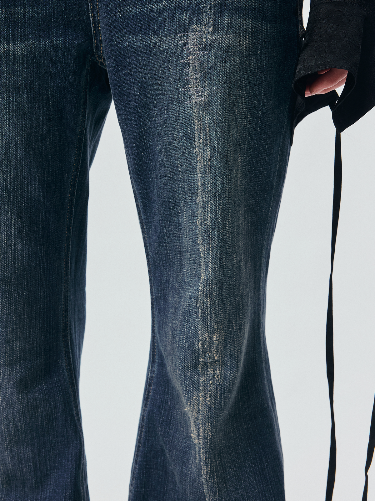 Washed Officer-Button Flared Jeans