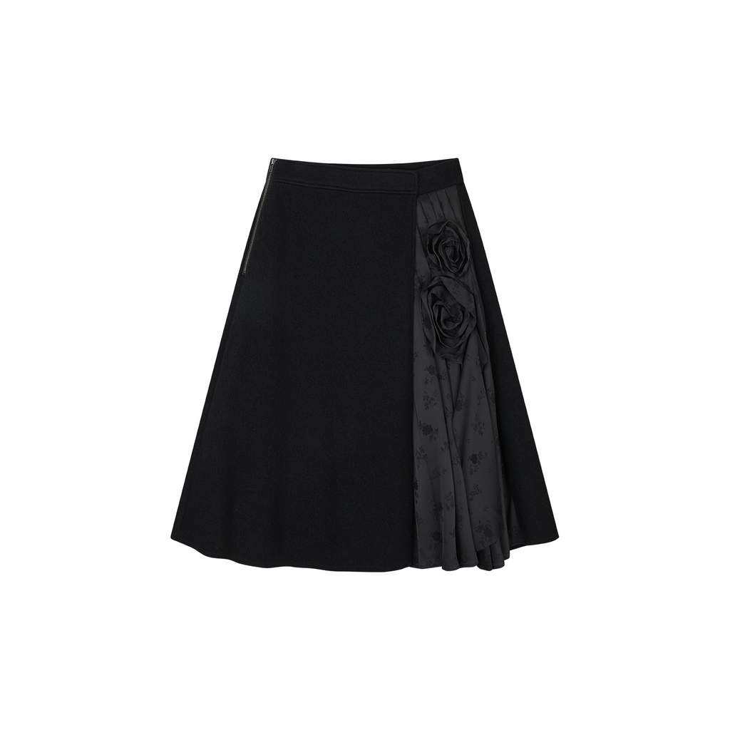 Relaxed Floral-Appliqué Wool Skirt