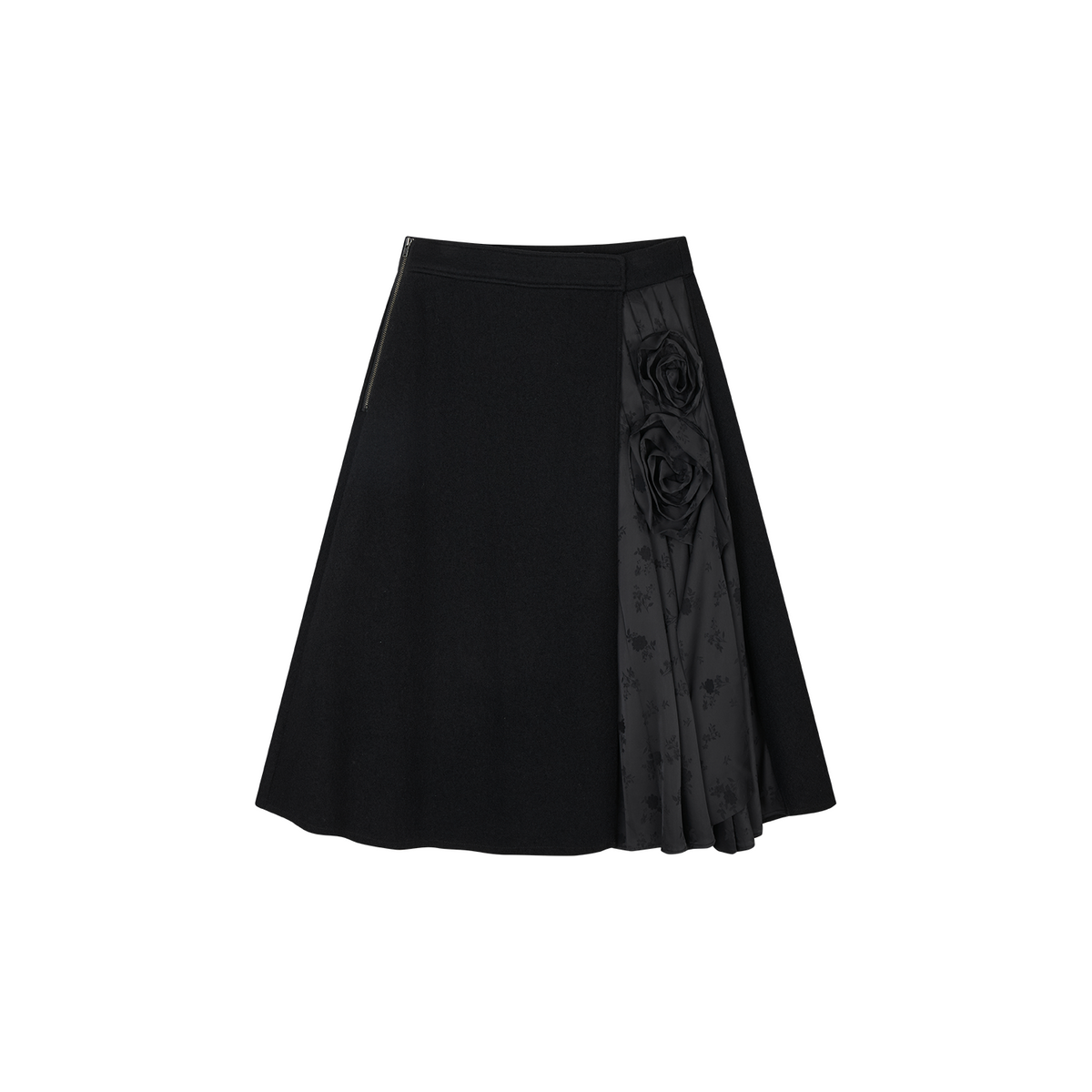 Relaxed Floral-Appliqué Wool Skirt