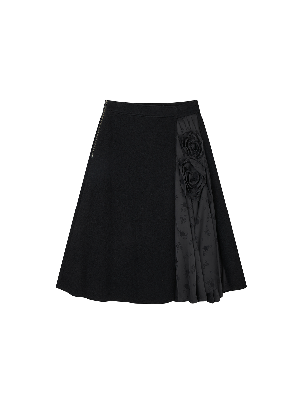 Relaxed Floral-Appliqué Wool Skirt