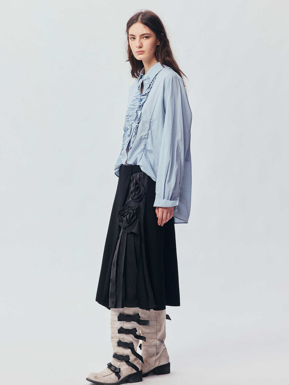 Relaxed Floral-Appliqué Wool Skirt