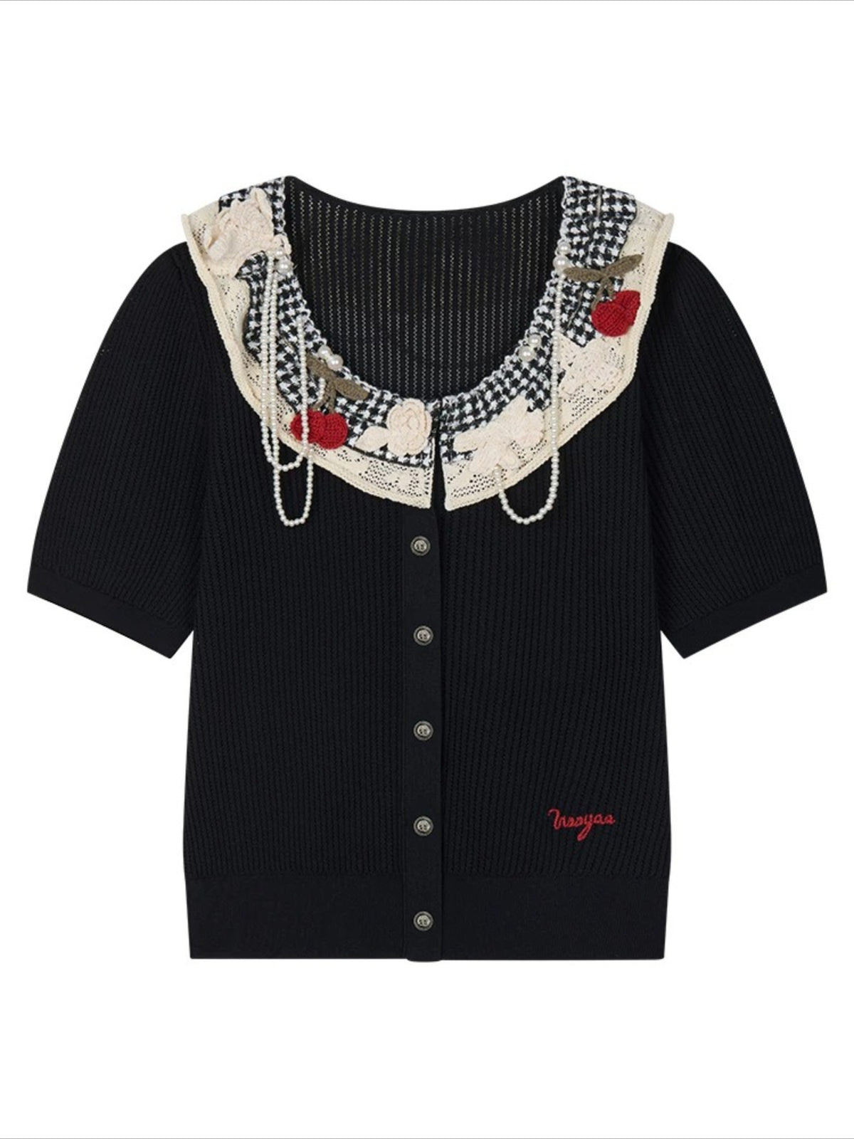 Vintage Lace-Collar Hand-Knit Sweater
