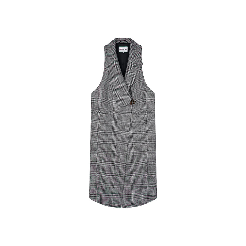 Houndstooth irregular collar long vest
