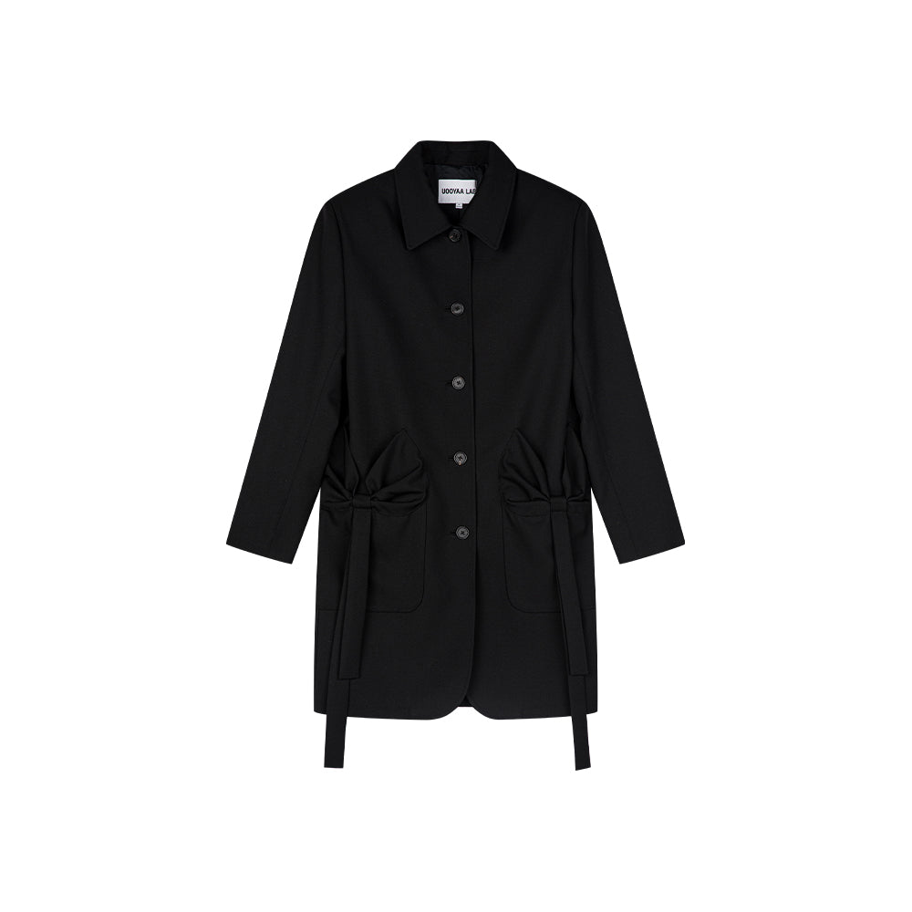 Black bowknot pocket coat
