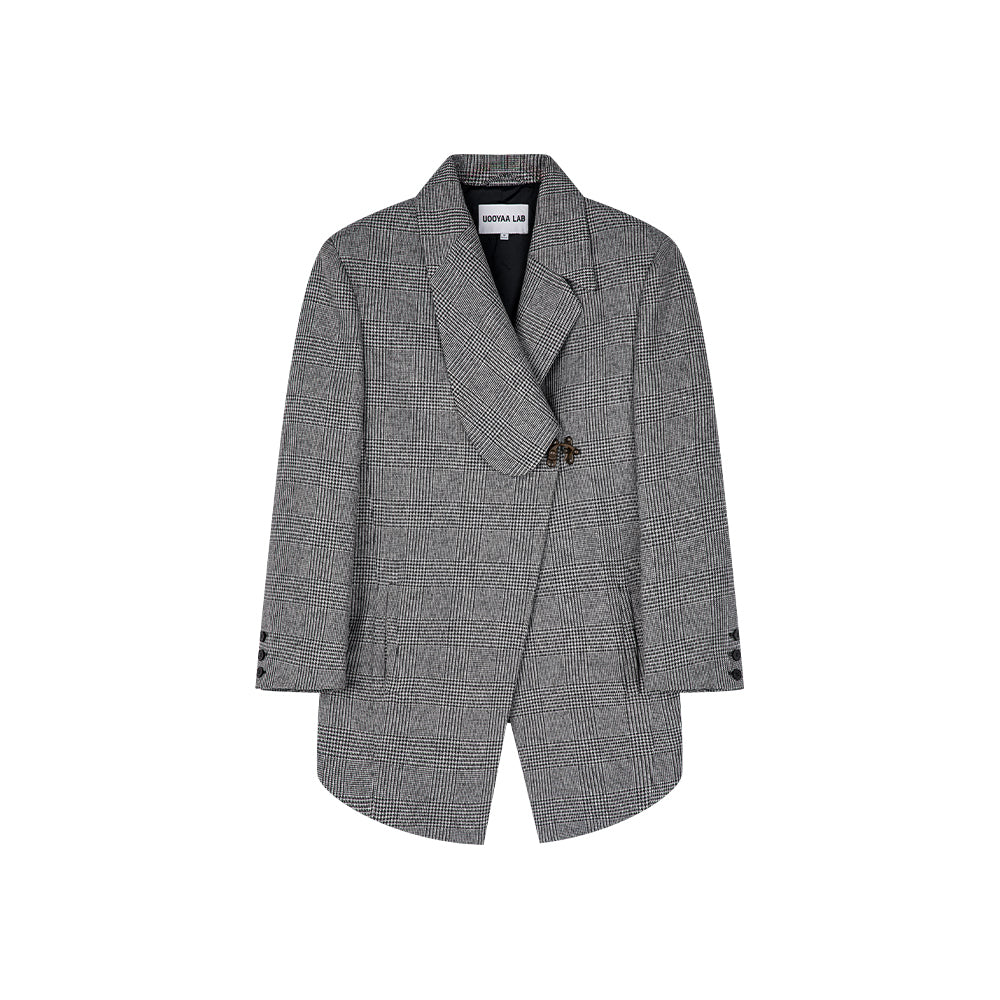 Houndstooth irregular collar blazer