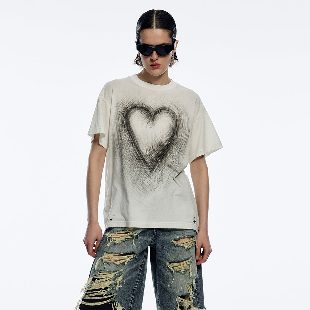 Sketch Stroke Heart-shape Patterned T-shirt