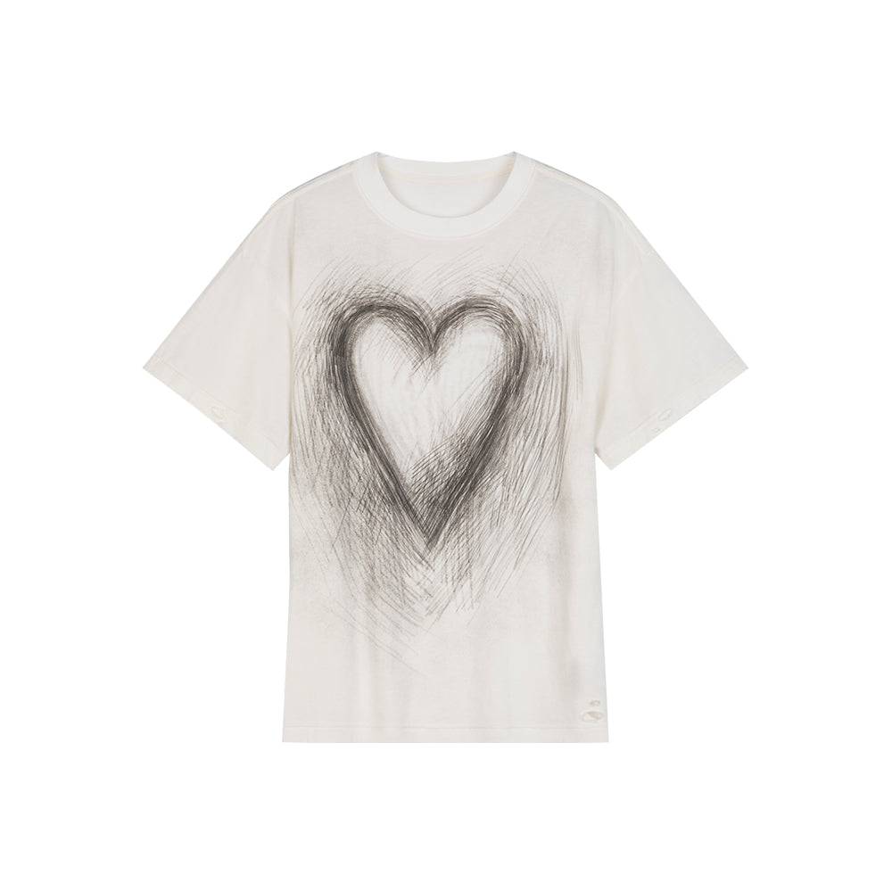 Sketch Stroke Heart-shape Patterned T-shirt
