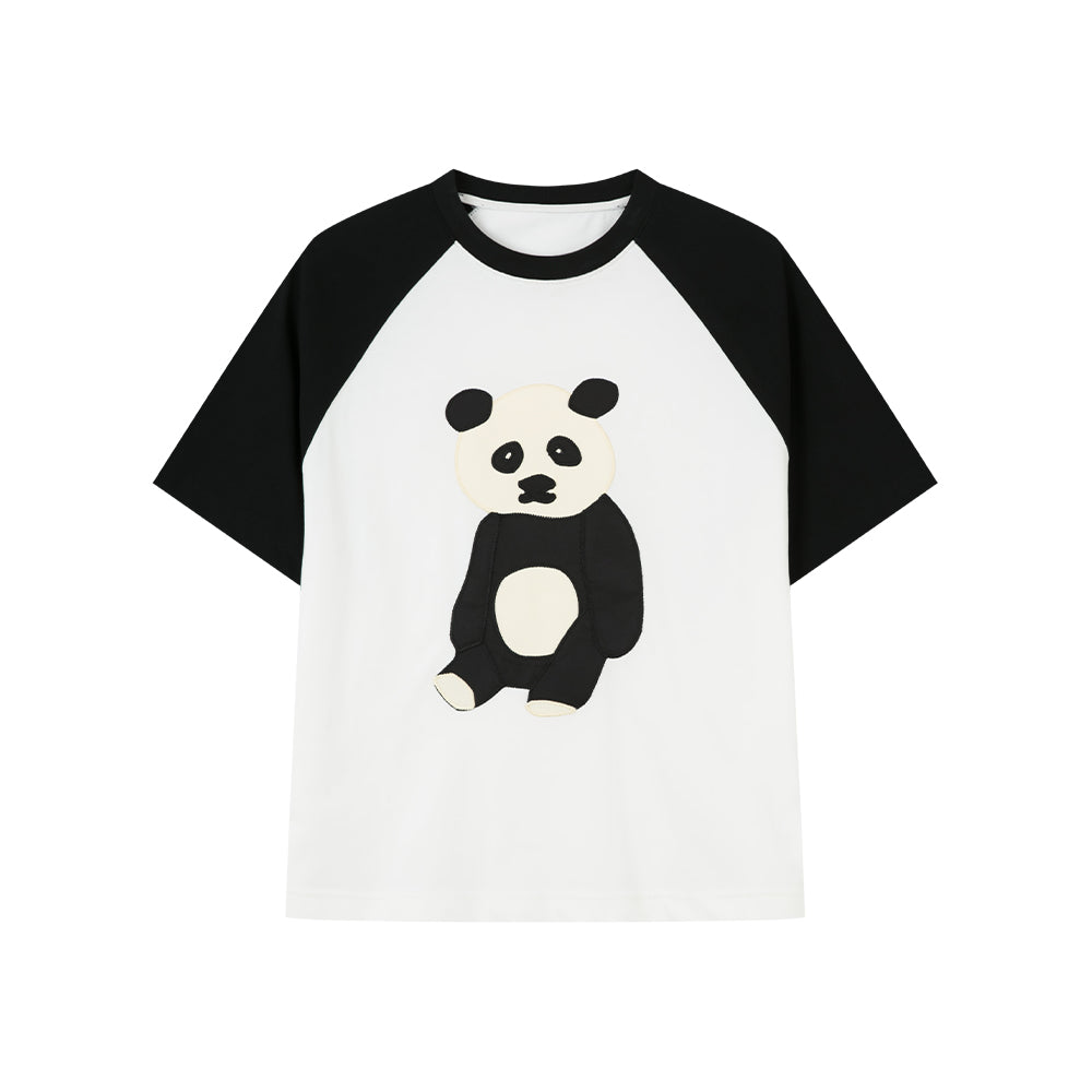 Appliqued Panda Raglan Sleeved T-shirt