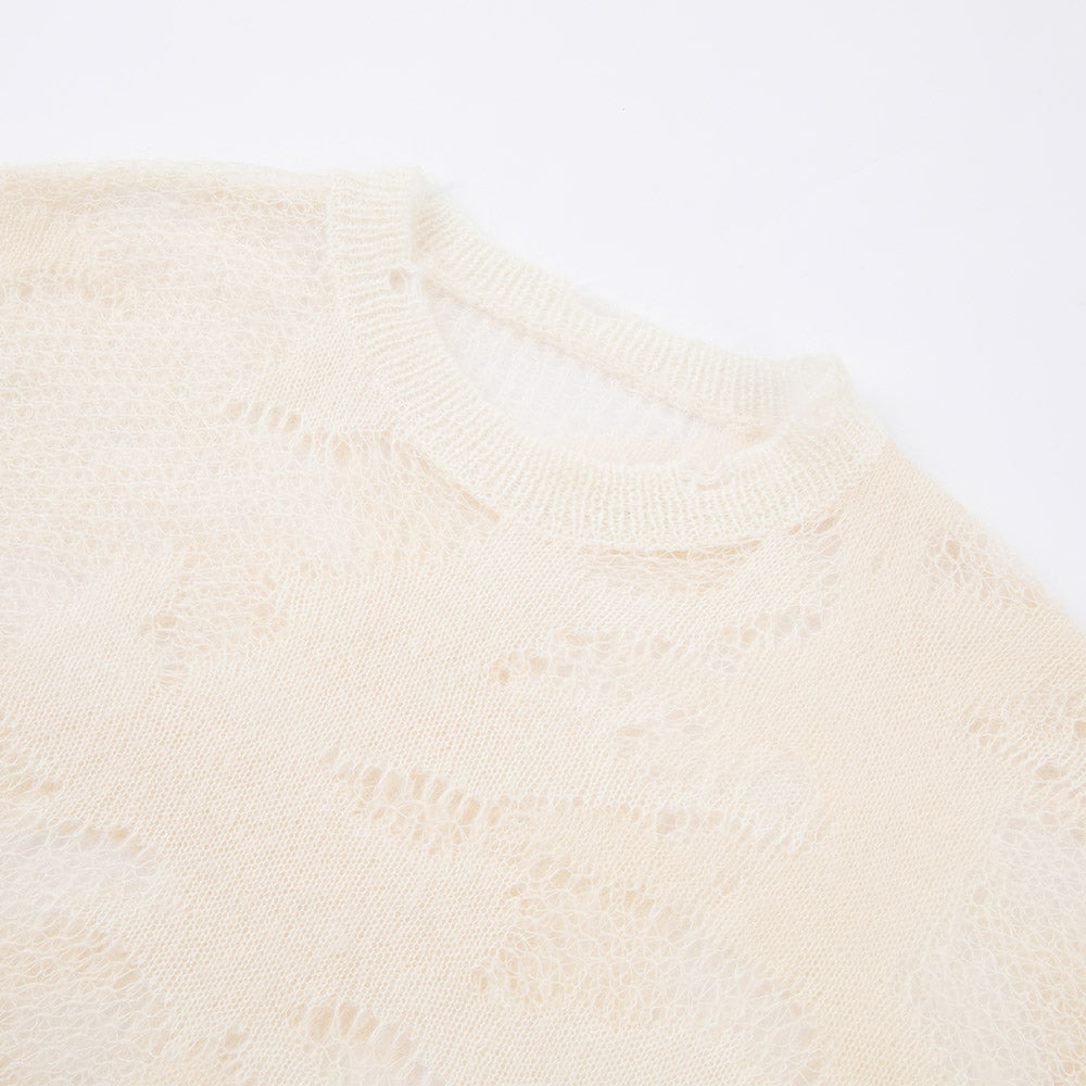 White Wavy Patterned Sweater