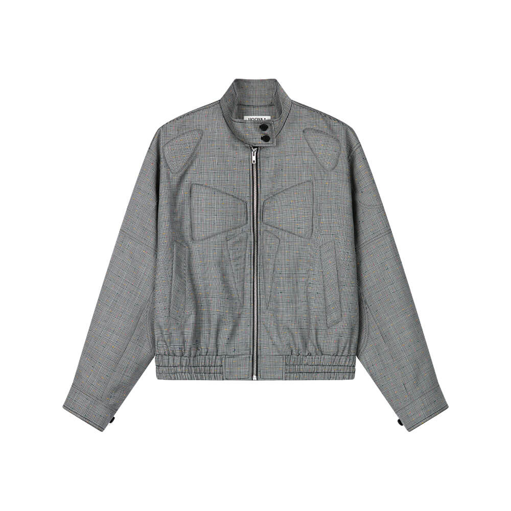 Grey Plaid Bowknot Jacket