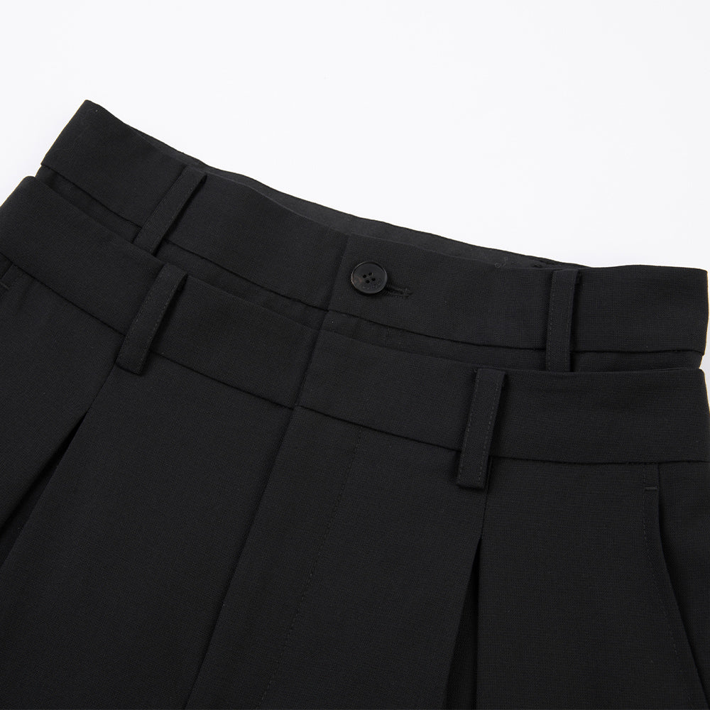 Black Double Waist Wide-leg Trousers