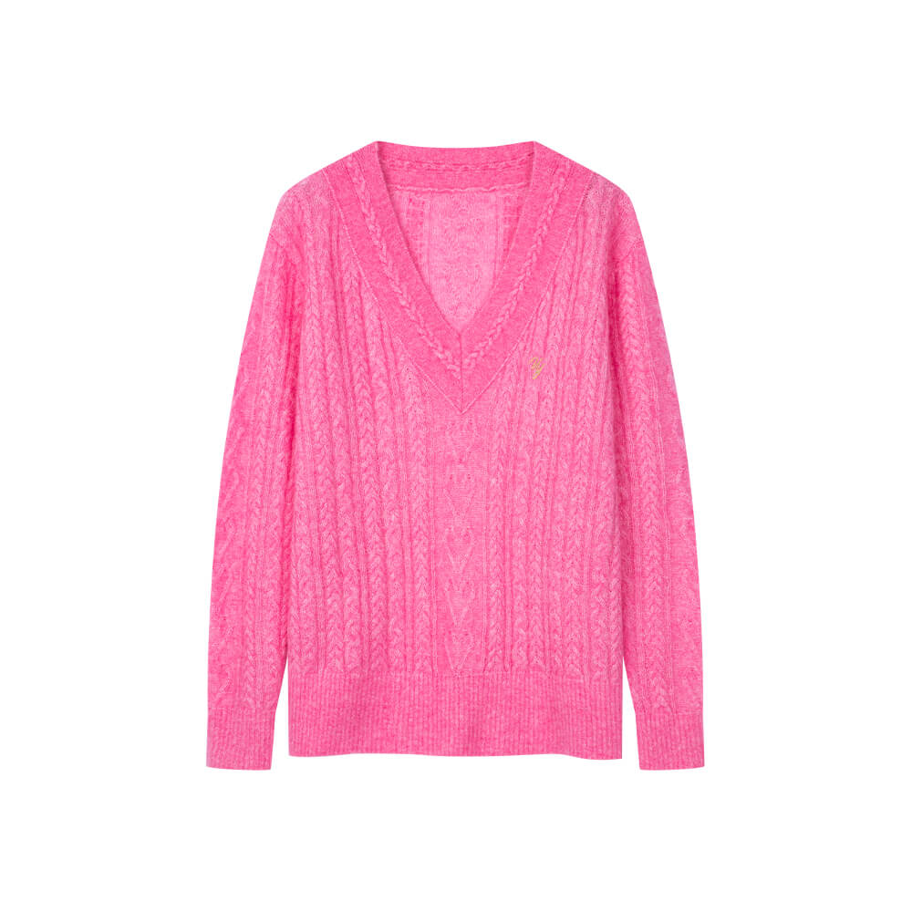 Pink V-neck Oversized Sweater