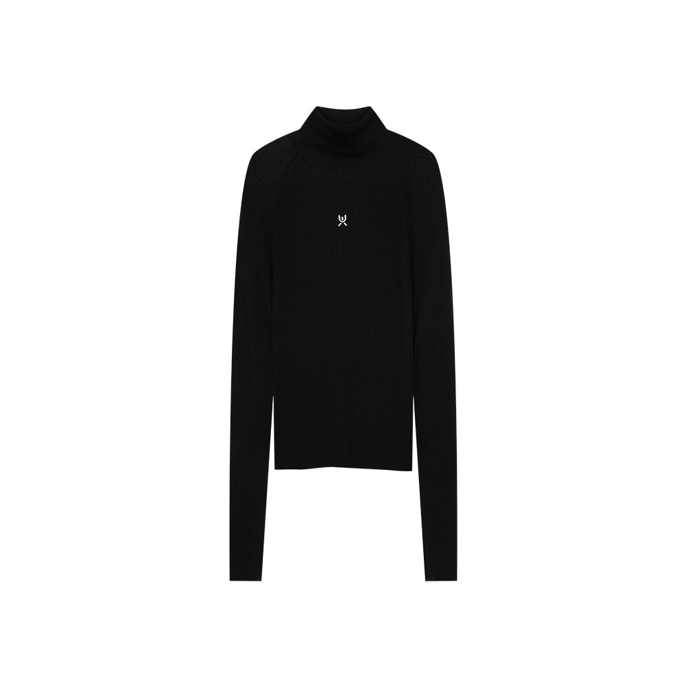 Black Long-sleeved Turtle Neck Knitted Shirt