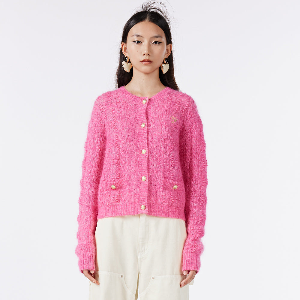 Pink Cable Knitted Cardigan