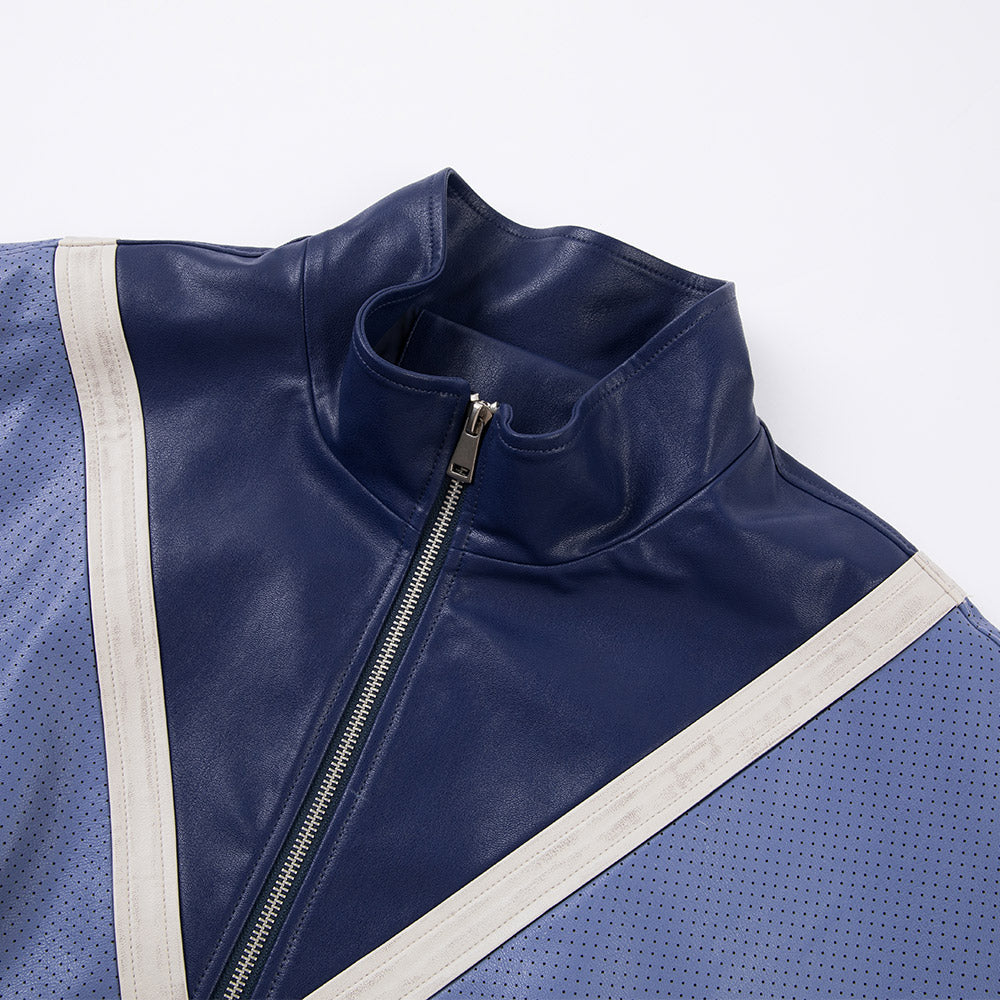 Blue Striped Leather Jacket