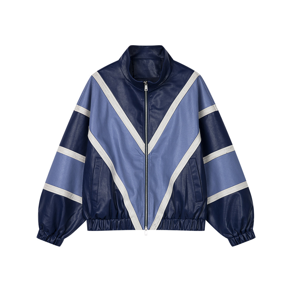 Blue Striped Leather Jacket