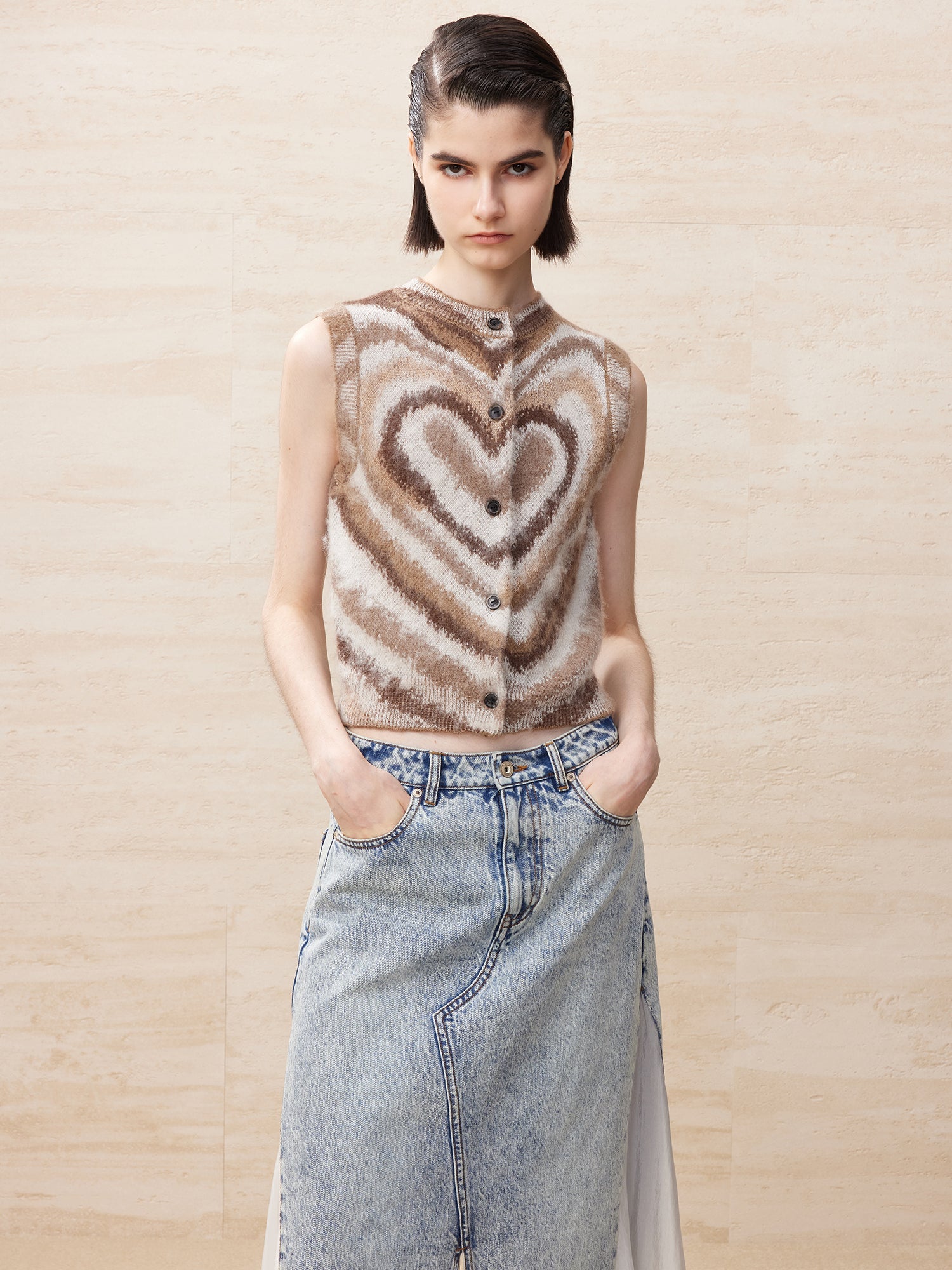 Brown heart shape knitted vest