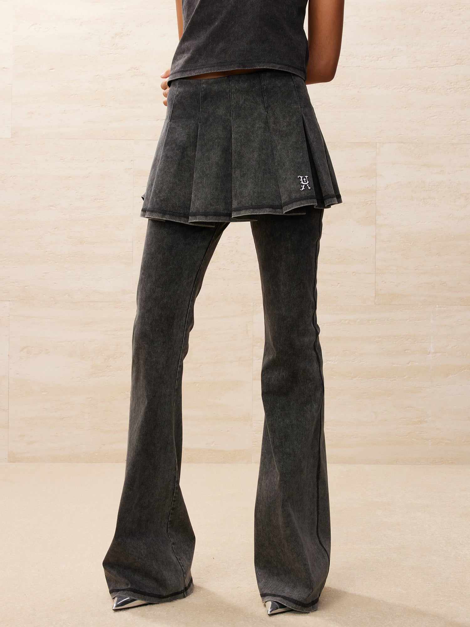 Vintage two piece flared jeans with pleated skirt