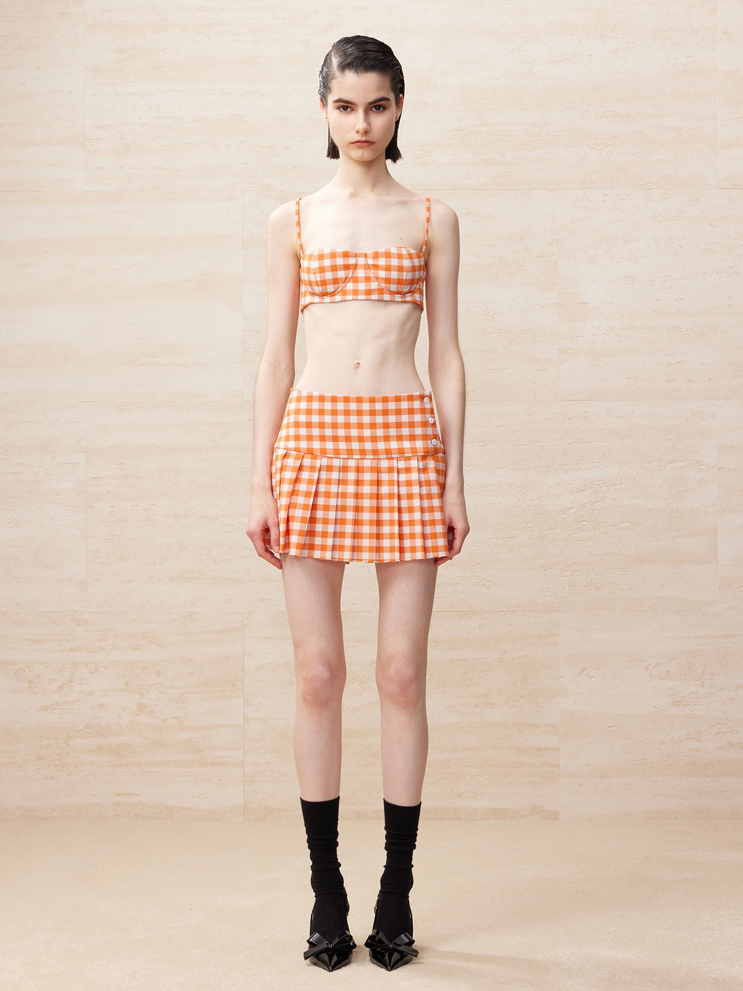 Vichy plaid pleated skirt